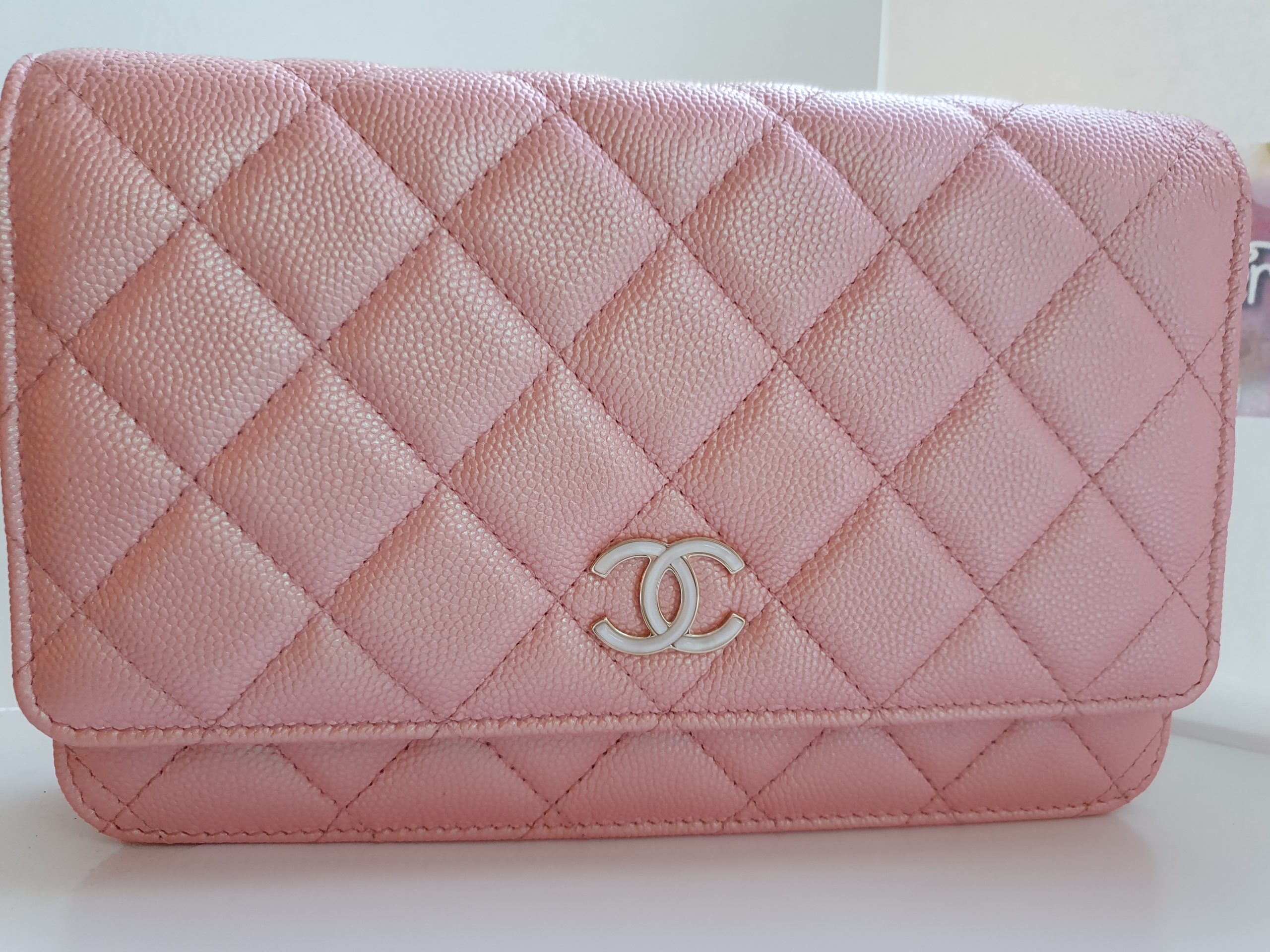 black chanel wallet on chain pink